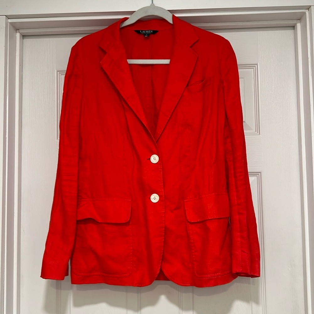 LAUREN Ralph Lauren women’s red 100% linen blazer, size 6